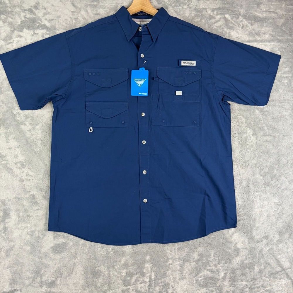 Columbia Bonehead PFG SS Shirt Mens Medium Vented Navy Blue Fishing NEW
